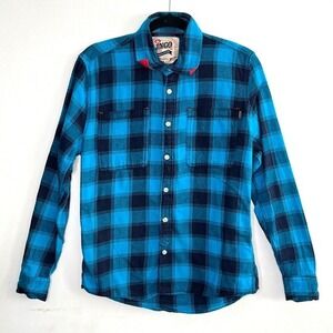 JNCO Flannel Long Sleeve Button Up Shirt Mens S Teal Cowboy Streetwear Chorecore